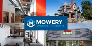 mowery special projects logo with project photo grid